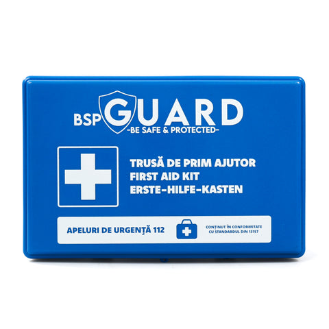 Trusa de prim ajutor, BSP GUARD, DIN 13157, Albastru, 25 x 16 x 7 cm